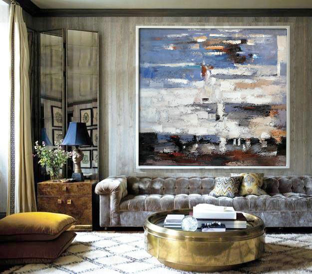 Extra Large 72" Acrylic Painting,Oversized Contemporary Art,Large Canvas Art,Modern Art Abstract Painting,Blue,White,Brown,Red.etc